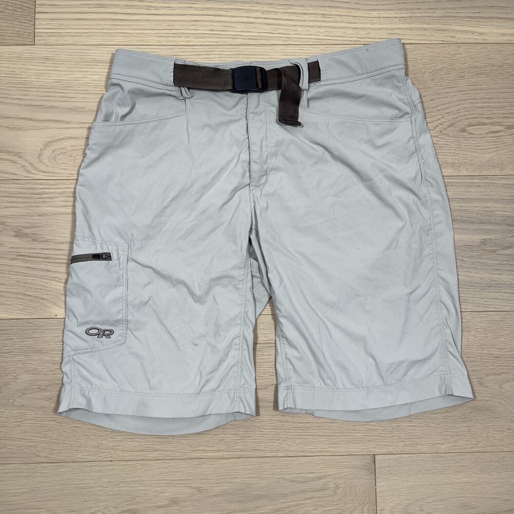 Outdoor Research Equinox Shorts Men 32 Beige Belted Outdoor Hiking Stretch Nylon